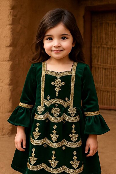 La reina petite فستان شعبي أخضر مع الشيفون المطرز بأكمام طويلة من لارينا بتيت