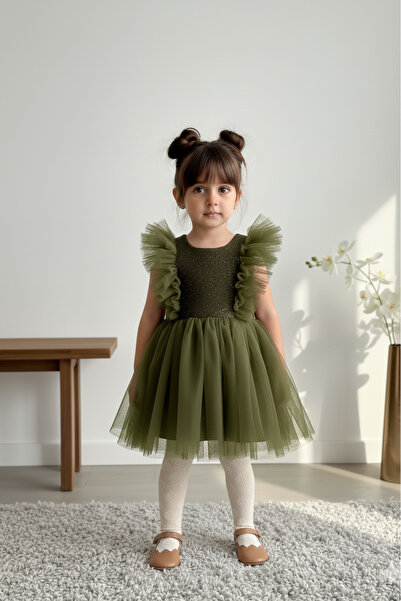 ABİYEKİDS Tulle Glitter Children's Evening Dress Birthday Party Wedding Dress 1/4 Years Old Aby241