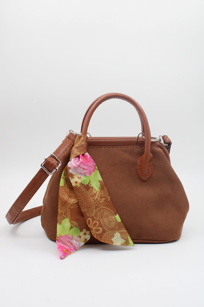 LASSO Kadın Küçük Boy Süet Taba Fular Detaylı Çıt Çıt Kapamalı Astarlı El, Ko...