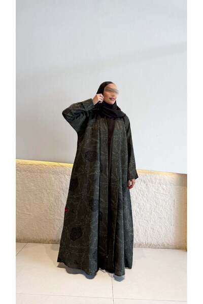 AYA mwt608-Abaya-Linen-Print-Olive