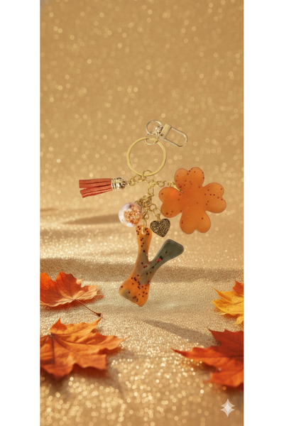 evolise Trend Resin Letter Keychain |   Handmade Stylish Model with Tassel and Flower Detail