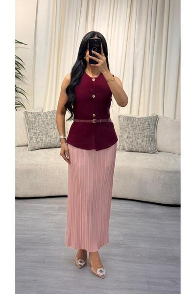 SELSAL Vest and pleated skirt set