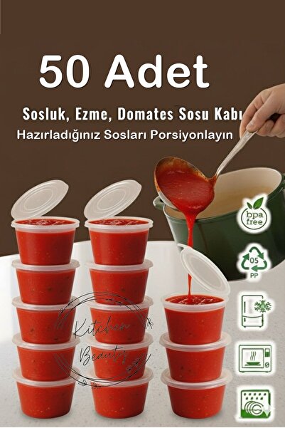 Kitchen Beauty 50 Adet Sızdırmaz 120 ml Mini Saklama Kabı Sosluk Buzluk Kabı, Et Suyu, Kemik Suyu, Sos Kabı Mutfak