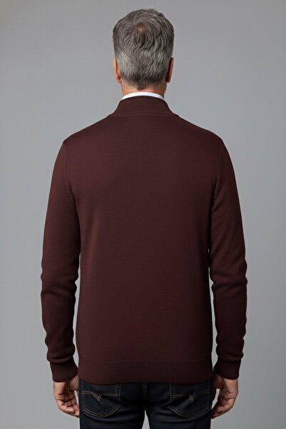 Mutlu City Men's Middle-Aged and over Knitwear Knitted Acrylic Zippered Winter Dad Cardigan 2062-Burgundy