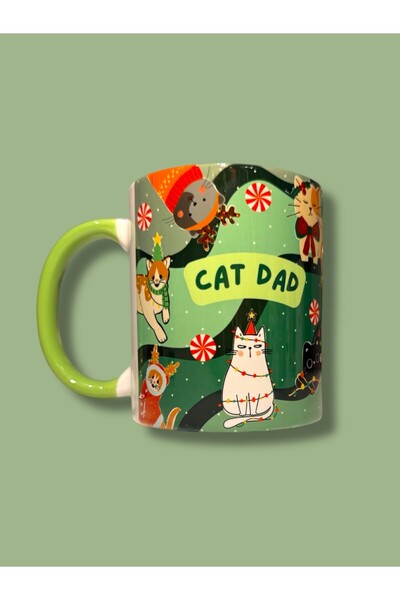 City Glow Cat Dad Christmas - Kedi Babası - Noel Yılbaşı Hediyelik Kupa Bardak