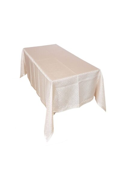 LALE Embroidered tablecloth, 160 x 220, for 8-12 people, Tulips, cream with cream stripes