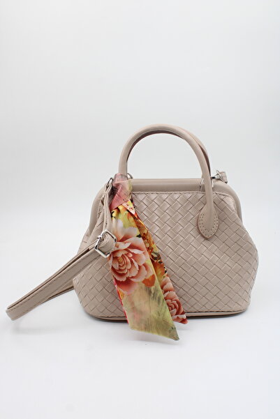 LASSO Women's Beige Scarf Detailed Snap Closure Lined Hand, Arm, and Shoulder Bag