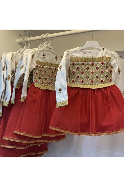 La reina petite Larina Petite red beaded and embroidered folk dress for special occasions