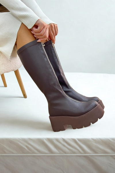 inizio Brown Leather Stretch Women's Boots P9030