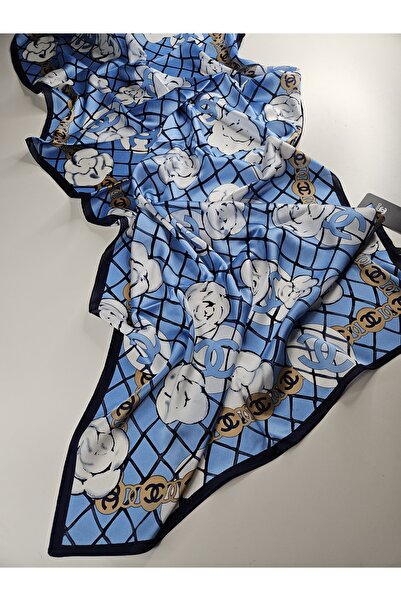 Shiva Scarfs وشاح حريري بنمط زهور أبيض وأسود، شال حريري، حجاب، لفة رأس