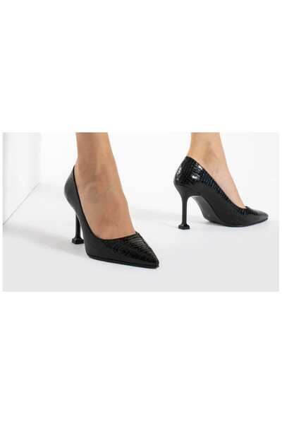 nuvilo Black Snakeskin 8.5cm Thin Heel Stiletto Women's Shoes