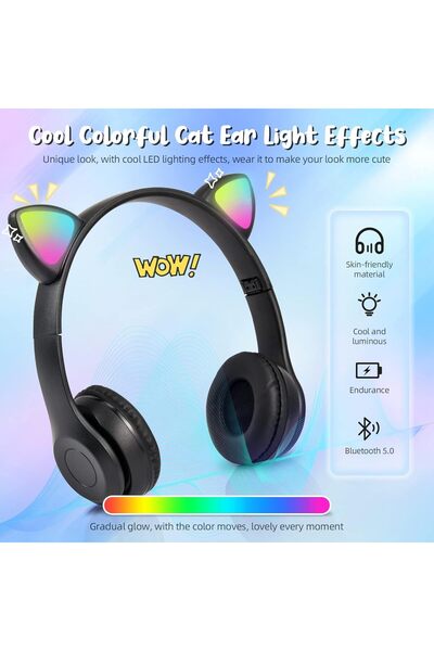 VALA Bluetooth headphones for children with cat ears, LED, with microphone, foldable, over-ear