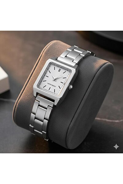 Feronnucci ساعة يد نسائية بسوار معدني مربع الشكل – ذهبي وفضي + هدية 651