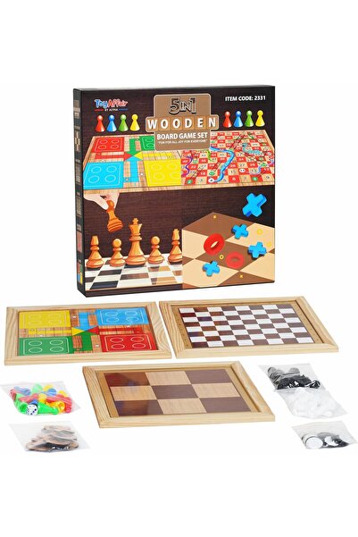 Generic Ankit Toys & Games Toyaffair Wooden 5-in-1 Board Game Set - Ludo, Snakes & Ladders, Chess, Checkers,