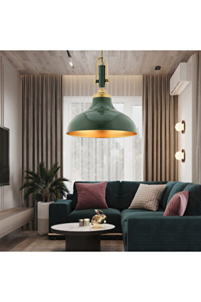 Retrolamp RTA109-104 Koyu Yeşil Tekli Avize Gold Başlık Retro Modern Sarkıt L...