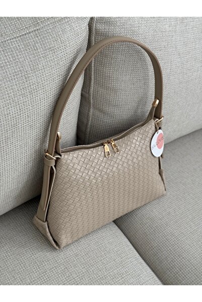 BAGLOVİS Baguette Vintage Women's Shoulder Bag with Adjustable Strap and Knitted Pattern En30 Boy20