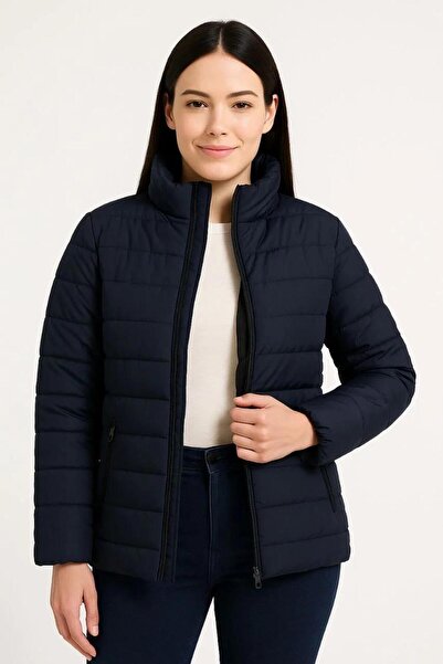 RAWEA FASHİON Women's Bomber Coat Jacket – Water Repellent Fabric, Quilted Lining, Zipper Closure, Winter – Navy Blue