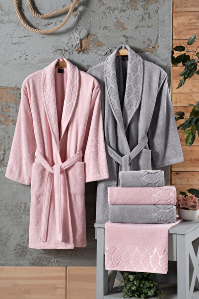 Fiesta Tekstil طقم رداء حمام مخملي جزئي من 6 قطع من إيليت