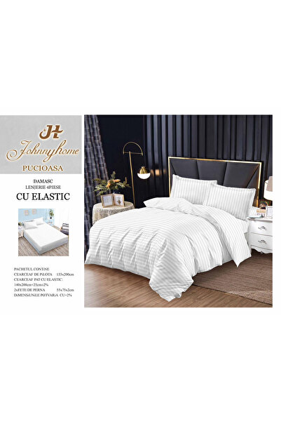 FIONNA.RO Fine Damask Bed Linen with Elastic 1 Person - White