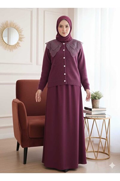 QUAWEAR Διπλή στρώση δαντέλας με λαιμόκοψη ποδηλάτου με μεταλλικά κουμπιά με πέτρες Φούστα Άνγκορα Ζακέτα