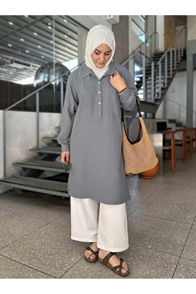 Berika YILDIRIM PERA KETEN TUNİK GRİ