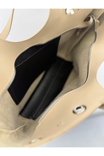 SİNİSA BAG Women's Faux Leather Hand and Shoulder Bag with Ring and Belt Buckle Detail