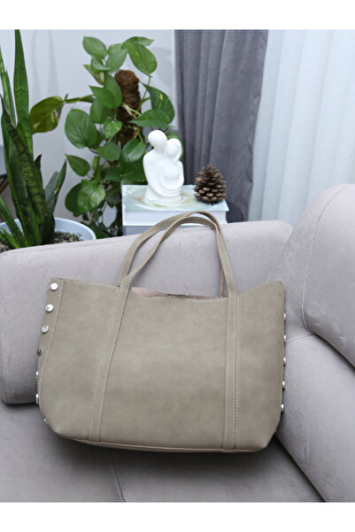 Alvora Zımba Detaylı Süet Büyük Omuz Çantası