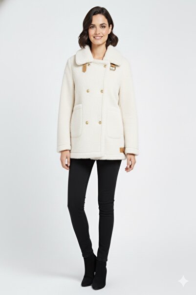 della moor Women's White Jacket Collar Oversized Plush Coat Size 40-44