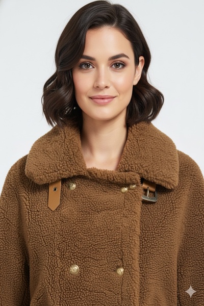 della moor Women's Brown Jacket Collar Oversized Plush Coat Size 40-44