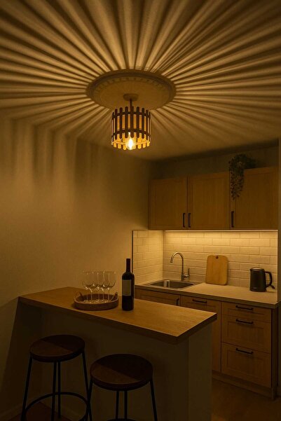 Genel Markalar Ahşap Naturel Avize - Rustik Ampül ile Birlikte 32 x 32 cm