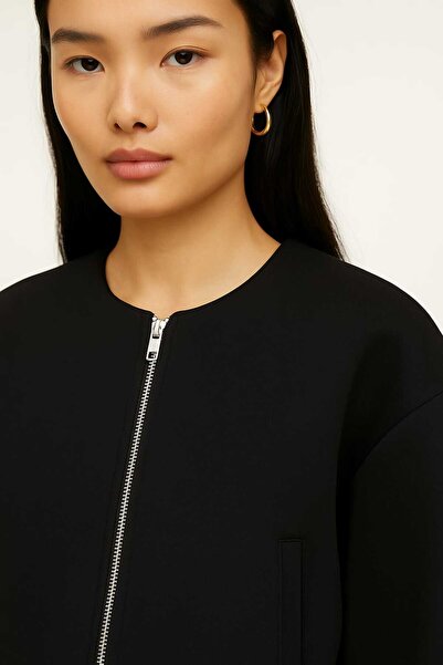 ECK MODA Women's Cashmere Bumber Zipper Detail Pocket Short Jacket