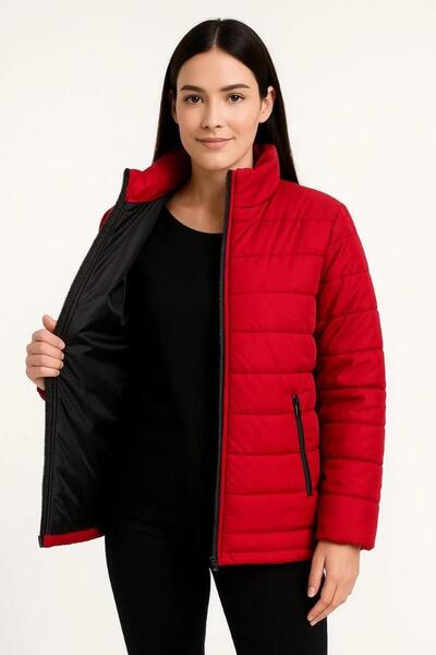 RAWEA FASHİON Women's Bomber Coat Jacket – Water Repellent Fabric, Quilted Lining, Zipper Closure, Winter – Red