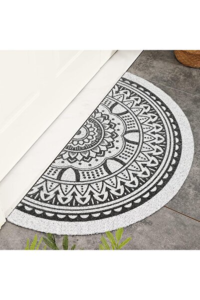 Generic OneDcor Boho Half Round Welcome Door Mat 60x90 cm – Black Leaf
