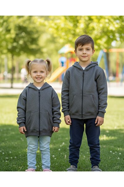 Unisex Kapüşonlu Gri Hırka