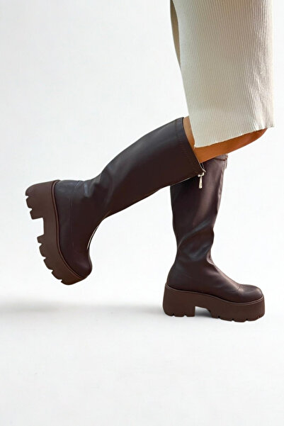 inizio Brown Leather Stretch Women's Boots P9030