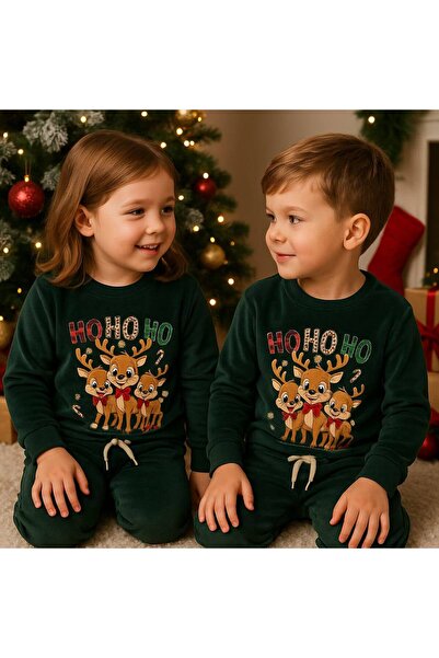 ARBİ kids Unisex Ho Ho Ho Christmas New Year French Velvet Fabric Suit