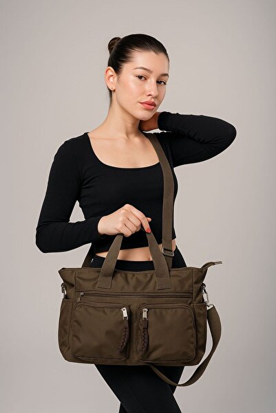 Tandi Bags حقيبة يد وكتف متعددة الأقسام من دومبي باللون البني