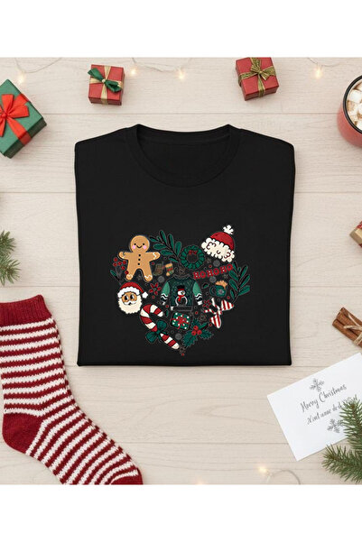 ASELİNDA Heart Detailed Christmas Themed T-Shirt - Family Matching T-Shirt (Add Items to Make a Matching Set)