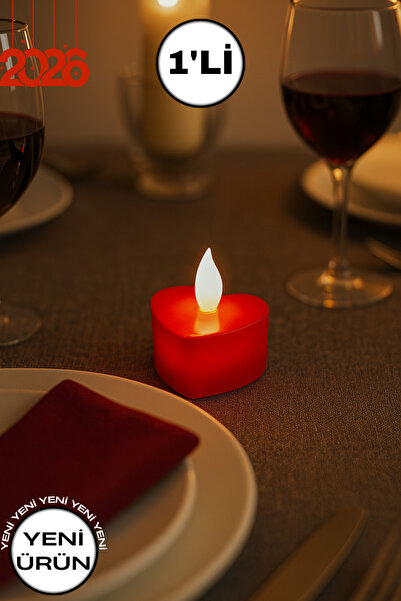 Soft Kare “Kırmızı Kalp Şeklinde Pilli LED Mum – Romantik Yılbaşı ve Dekorati...