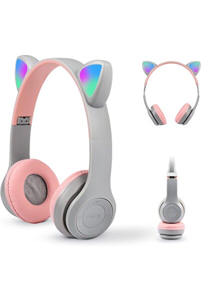 VALA V ALA Cat Ear Bluetooth Wireless Headphones for Kids - Over-Ear, LED Light, Mic (Grey)
