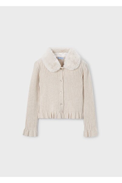 MAYORAL Girl's Fur Collar Knitted Cardigan