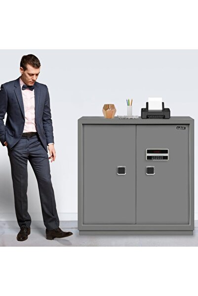RUBIK Double Door Cabinet Safe Box, Digital and Key Lock RB-100BMG (Grey, 100 x 90 x 55 cm)
