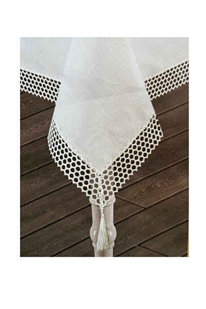 w white stars sports & wear Luxury Table Cloth - Stain-Proof - 160X220 cm Net-Cream Cream with Lace