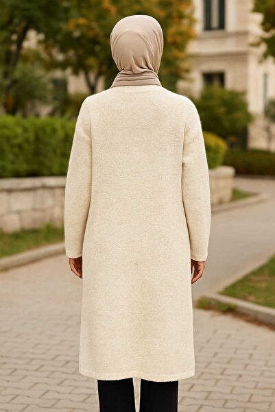 ECK MODA Women's Buttoned Front Double Pocket Felt Plush Cardigan