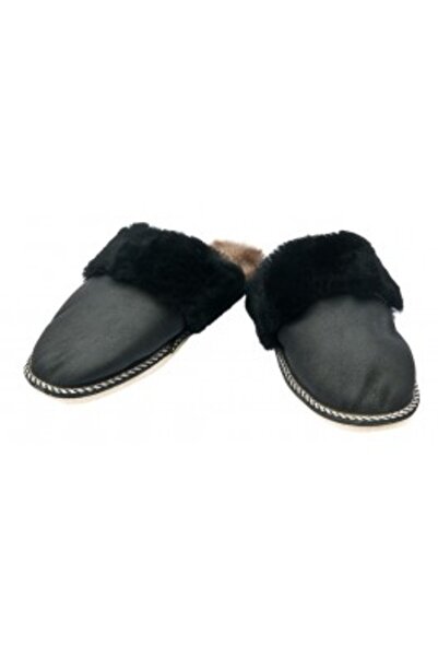 PFA CIOCARLAN ELENA Παντόφλες από γούνα και γνήσιο δέρμα, μαύρες, F007 37 EU