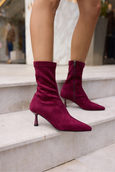 ANGELİNA JONES Savella Women's Burgundy Suet Stretch Boots