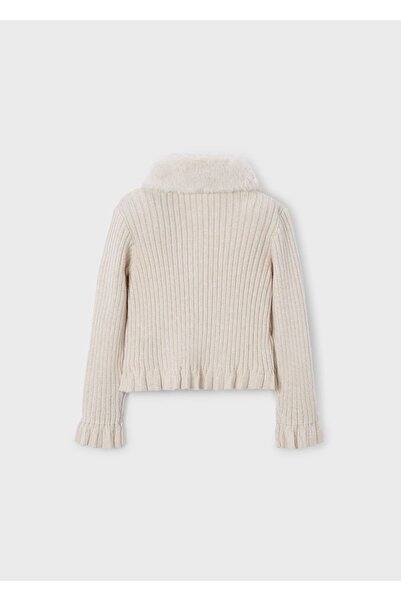 MAYORAL Girl's Fur Collar Knitted Cardigan