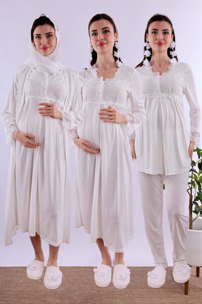 ByLohusa Effortt Ecru Hijab-Wearing Pregnant Maternity Set