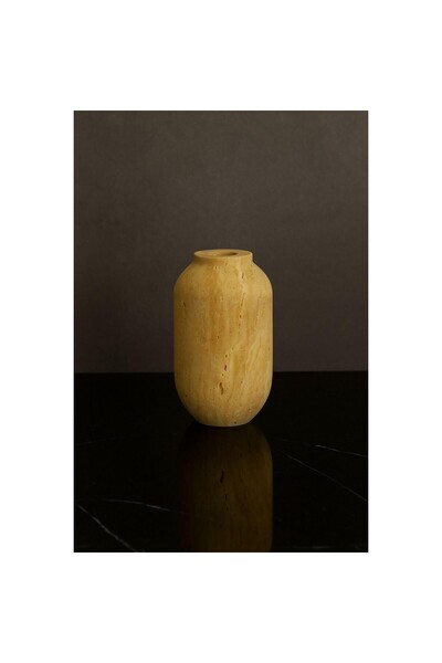 AyrStore Modelce Doğal Traverten Dekoratif Vazo – 15 cm Bej