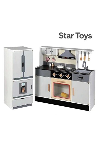 STAR TOYS Large wooden toy kitchen for children with refrigerator and oven –